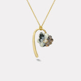 Oval Diamond Petite Flora Necklace with Hand Carved Dendrite and Leopard Jasper