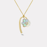 Oval Diamond Petite Flora Pendant with Hand Carved Rainbow Opal