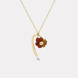 Petite Bonded Flower Pendant with Hand Carved Carnelian and Citrine