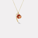 Petite Bonded Flower Pendant with Hand Carved Carnelian and Spessartite Garnet