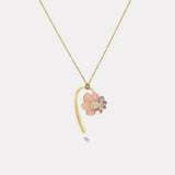 Petite Bonded Flower Pendant with Hand Carved Guava Quartz and Chalcedony
