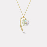 Oval Diamond Petite Flora Necklace with Hand Carved Rainbow Opal and Chalcedony