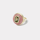 Petite Lollipop Ring - 2.23ct Bicolor Green Tourmaline in Hand Carved Pink Opal