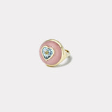 Petite Lollipop Ring - 2.35ct Heart Aquamarine in Hand Carved Pink Opal