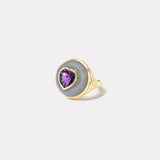 Petite Lollipop Ring - 2.38ct Heart Amethyst in Hand Carved Chalcedony