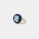 Petite Lollipop Ring - 2.42ct Emerald Cut Aquamarine in Hand Carved Lapis