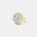 Petite Lollipop Ring- 2.54ct Emerald Cut Aquamarine in Peruvian Opal