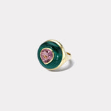 Petite Lollipop Ring - 2.54ct Pear Pink Tourmaline in Hand Carved Malachite