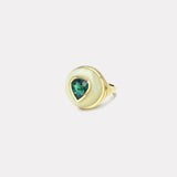 Petite Lollipop Ring - 3.15ct Pear Teal Tourmaline in Hand Carved Yellow Opal