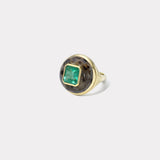 Petite Lollipop Ring - 3.18ct Emerald in Hand Carved Dendrite