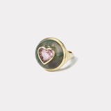 Classic Lollipop Ring - 3.48ct Heart Pink Tourmaline in Hand Carved Moss Agate