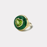 Petite Lollipop Ring - 3.4ct Heart Peridot in Hand Carved Malachite