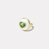 3.54ct Heart Green Tourmaline in Hand Carved White Chalcedony Petite Lollipop Ring