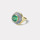 Petite Lollipop Ring - 3.63ct Round Emerald in Hand Carved Blue Agate