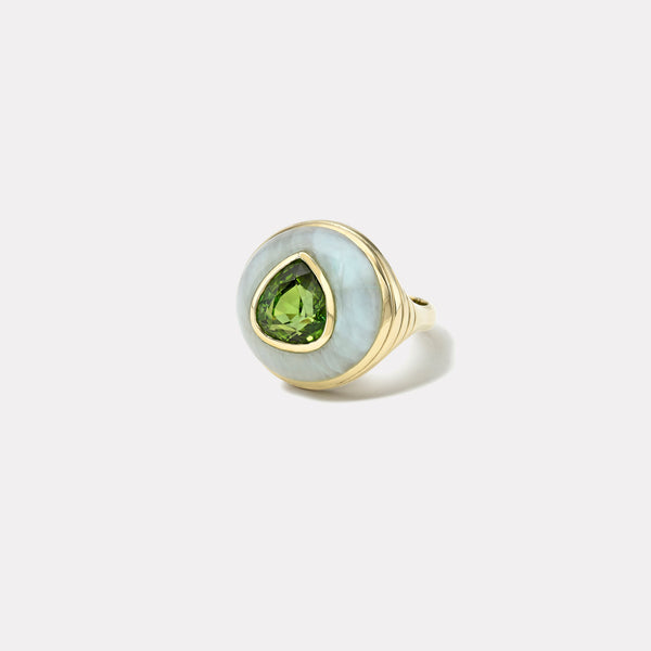 Petite Lollipop Ring - 3.77ct Pear Green Tourmaline in Hand