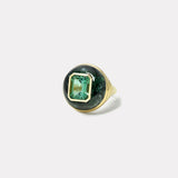 Petite Lollipop Ring - 4ct Emerald Cut Green Tourmaline in Hand Carved Spotted Jasper