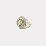 Petite Lollipop Ring - 5.02ct Oval Yellow Tourmaline in Hand Carved Blue Agate