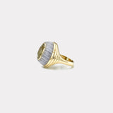 Petite Lollipop Ring - 5.02ct Oval Yellow Tourmaline in Hand Carved Blue Agate