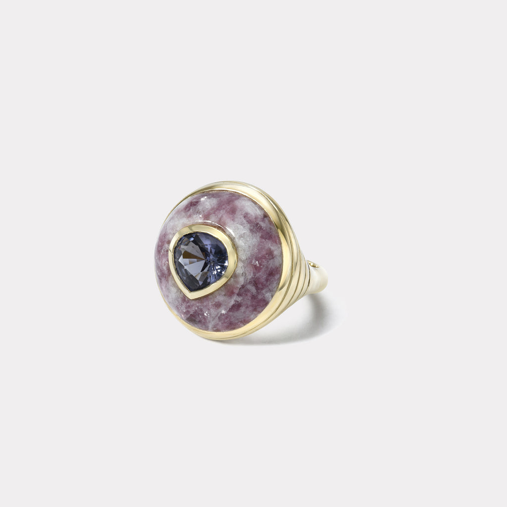 Petite Lollipop Ring - Pear Spinel in Hand Carved Lepidolite