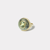 Petite Lollipop Ring - 2.92ct Cushion Green Tourmaline in Hand Carved Green Opal