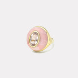 4.21ct Oval Pink Tourmaline in Hand Carved Pink Opal Petite Lollipop Ring