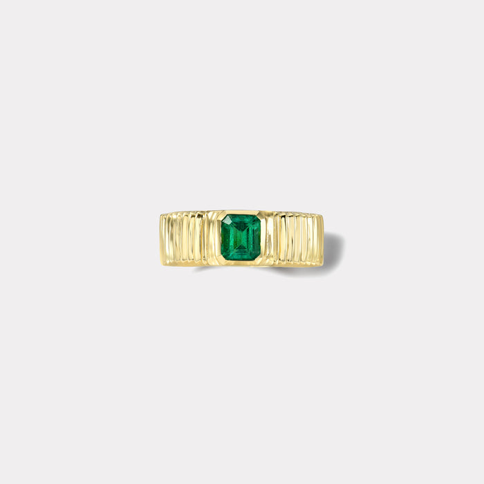 One of a kind Pleated Solitaire Band - 0.66ct Emerald cut Emerald