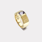 One of a kind Pleated Solitaire Band - 1.52ct Emerald Cut Purple Sapphire
