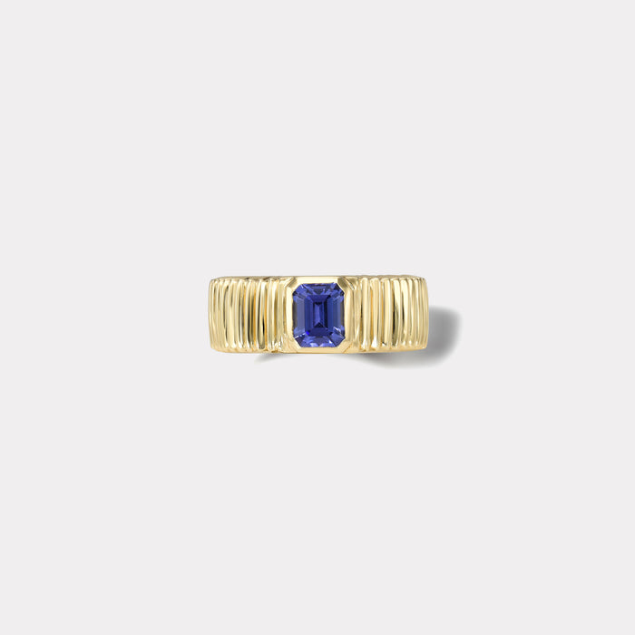 One of a kind Pleated Solitaire Band - 0.50ct Emerald cut Tanzanite
