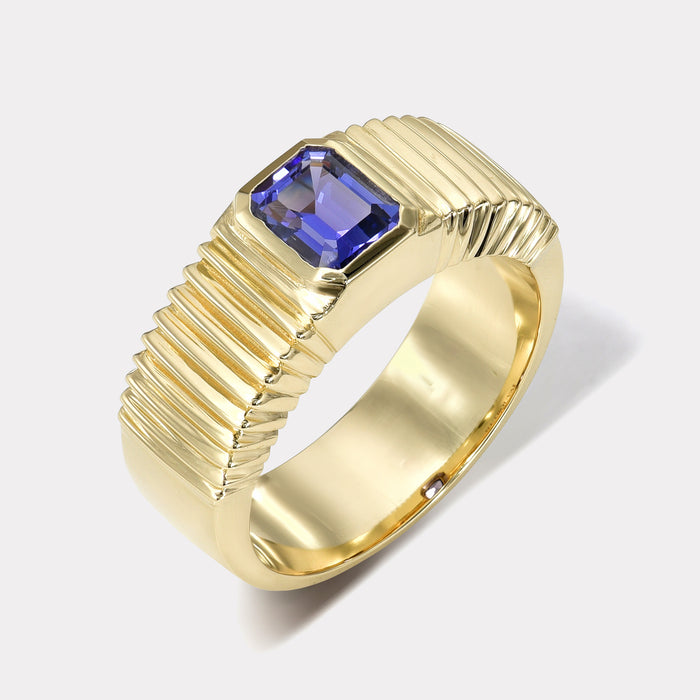 One of a kind Pleated Solitaire Band - 0.50ct Emerald cut Tanzanite