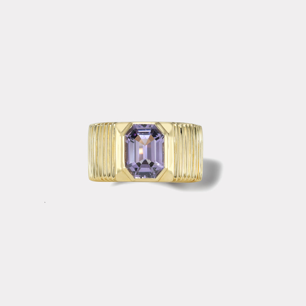 One of a kind Pleated Solitaire Band - 2.15ct Emerald cut Purple Spinel
