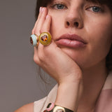 4.77ct Heart Citrine in Hand Carved Yellow Beryl Lollipop Ring