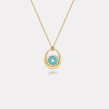 Midi Compass Pendant with Turquoise Looped on a 26" Thin Rolo Chain