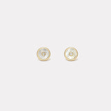 Mini Compass Stud Earrings with White Mother of Pearl