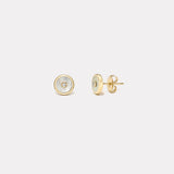 Mini Compass Stud Earrings with White Mother of Pearl