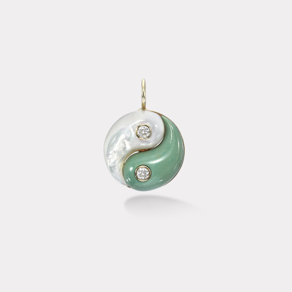 Double Stone Yin Yang Charm - White Mother of Pearl and Green Turquoise
