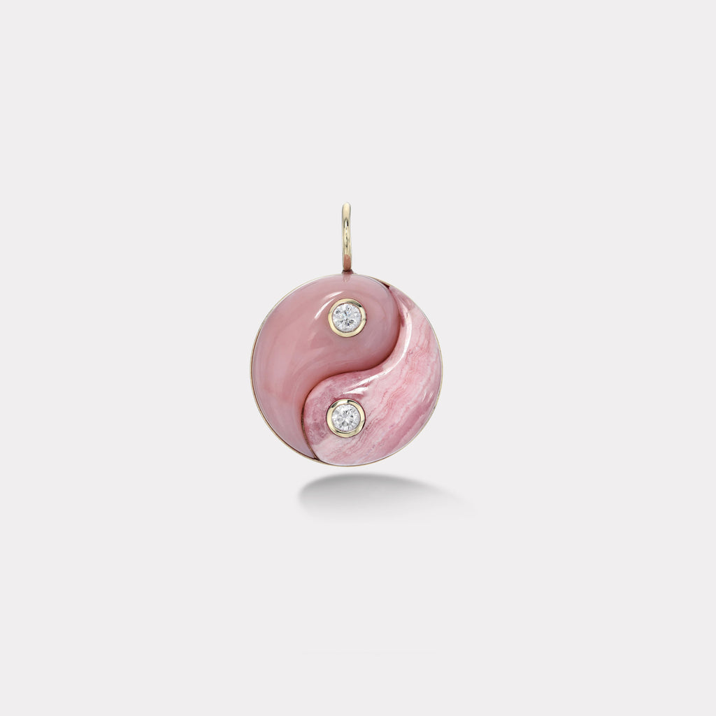 Double Stone Yin Yang Charm - Pink Opal and Rhodochrosite