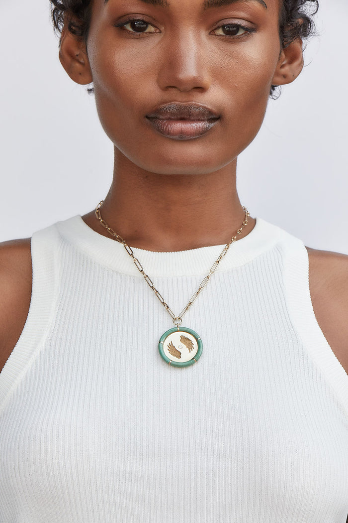 Green Turquoise Bravery Pendant on 18" Handmade Chain