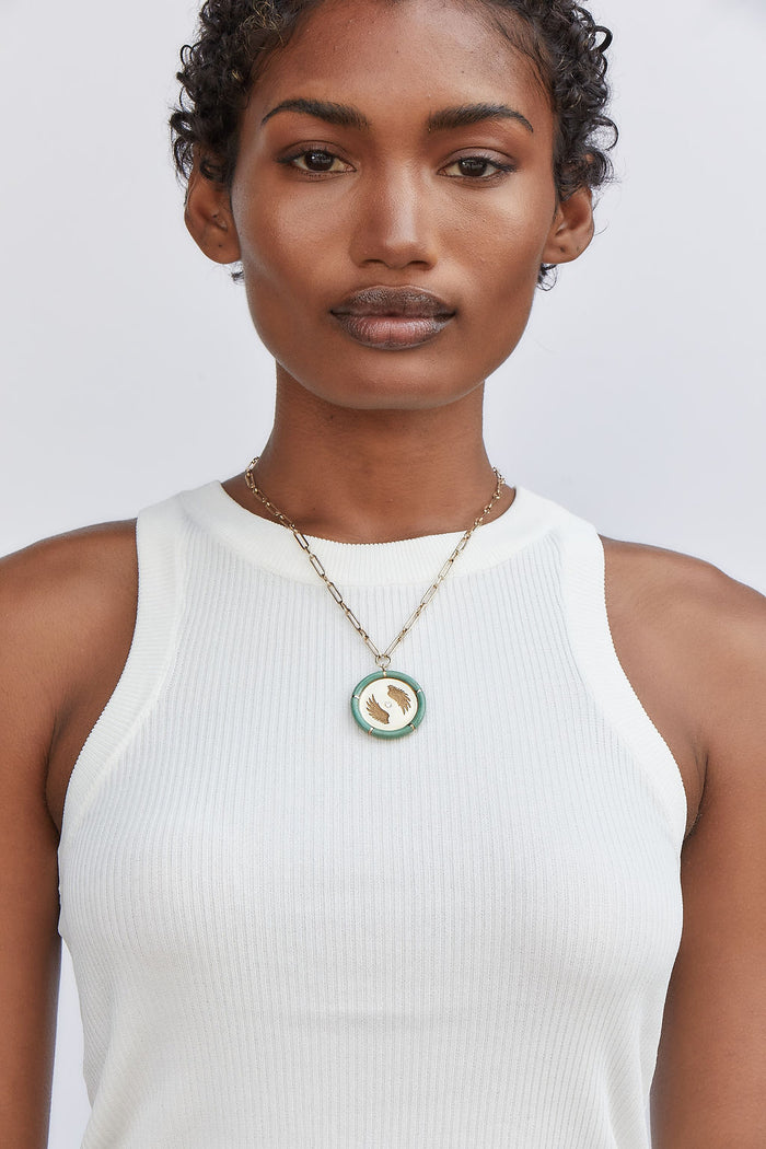 Green Turquoise Bravery Pendant on 18" Handmade Chain