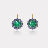 8.84ct Emeralds with Tanzanite Halo Heirloom Bezel Earrings
