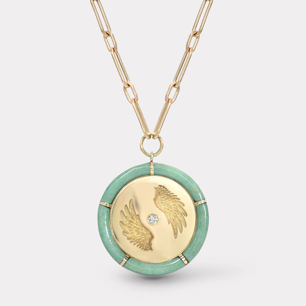 Green Turquoise Bravery Pendant on 18" Handmade Chain
