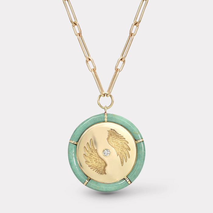 Green Turquoise Bravery Pendant on 18" Handmade Chain