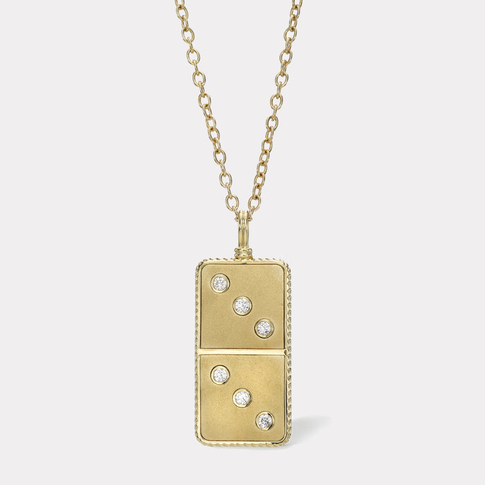 Classic Diamond Domino Necklace- Sandblasted Gold