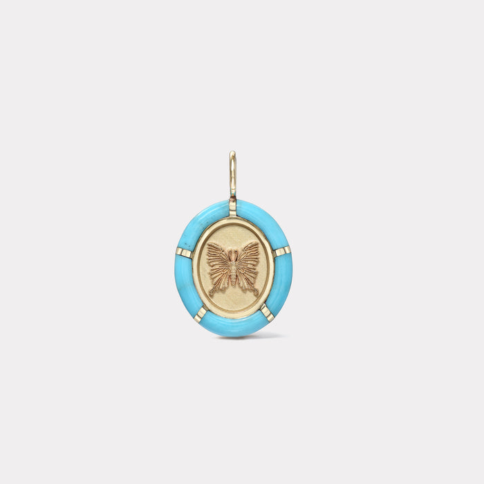 Hand cut Turquoise Frame Butterfly Charm