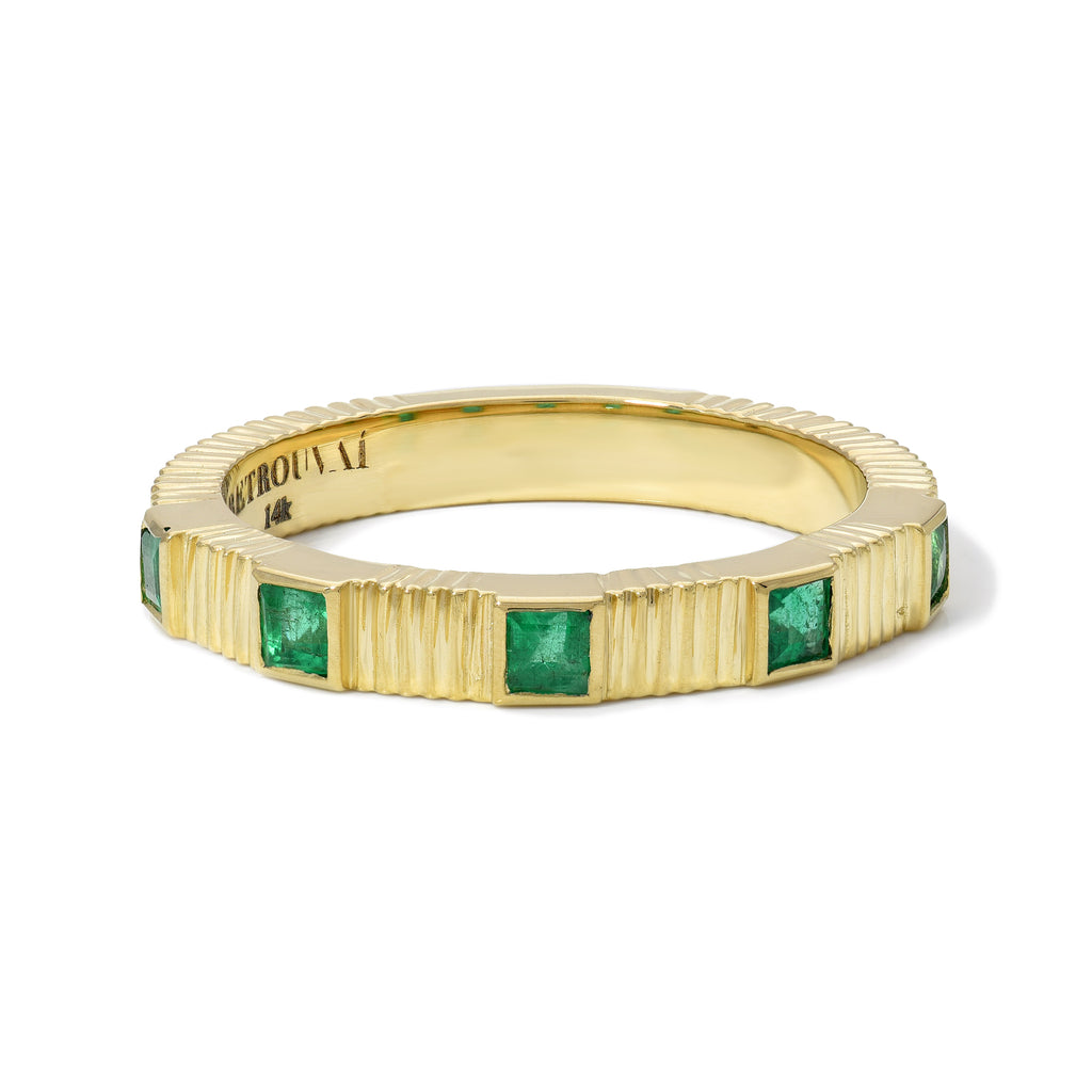 Pleated Five Stone Band - Carre Cut Emeralds