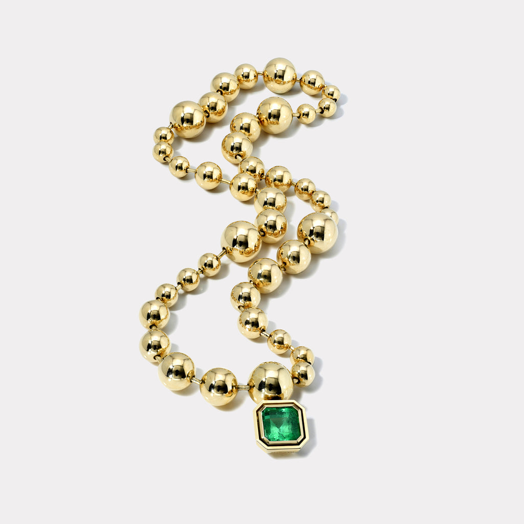 Cascading Domino Ball Chain with 5.30ct Emerald Cut Emerald