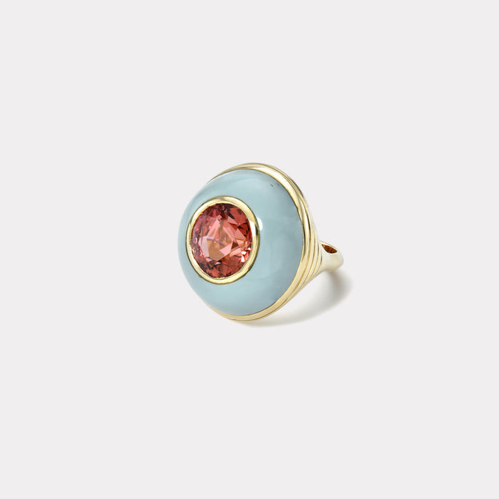 Lollipop Ring - 5.5ct Berry Tourmaline in Hand Carved Turquoise