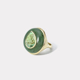 Lollipop Ring - 7.52ct Green Tourmaline in Hand Carved Nephrite Jade