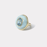 Classic Lollipop Ring - Cushion Aquamarine in Hand Carved Peruvian Opal