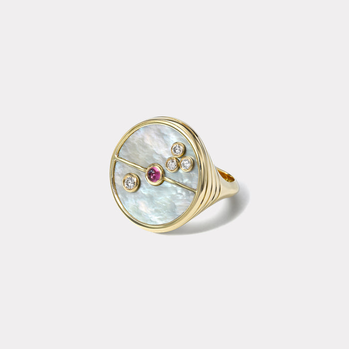 Compass Ring with Mother of Pearl and Pink Spinel