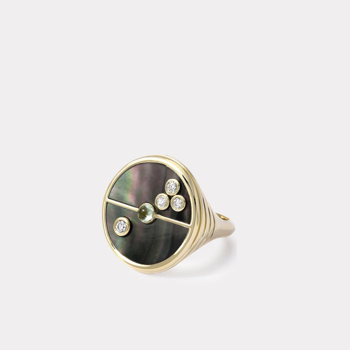 Compass Ring with Mother of Pearl and Mint Garnet